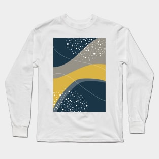 Modern Abstract Organic Shapes in Navy, Grey, Yellow and White Long Sleeve T-Shirt